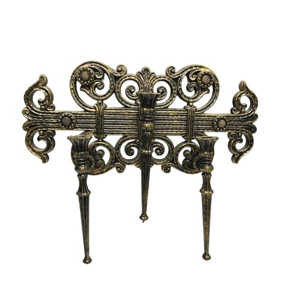 Vintage Gothic Dart Ind Three Arm Plastic Candelabra Sconce 1978 Black Gold 4193 - Picture 3 of 10